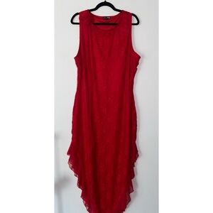 Red Lace Maxi Dress W/ 3D Rose Applique